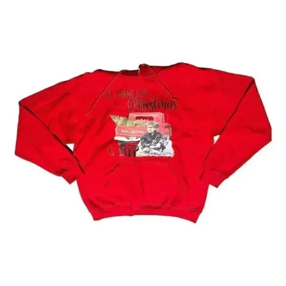 women’s YELLOWSTONE “ALL I WANT FOR CHRISTMAS IS RIP” red hoodie NWT size large - Picture 3 of 7